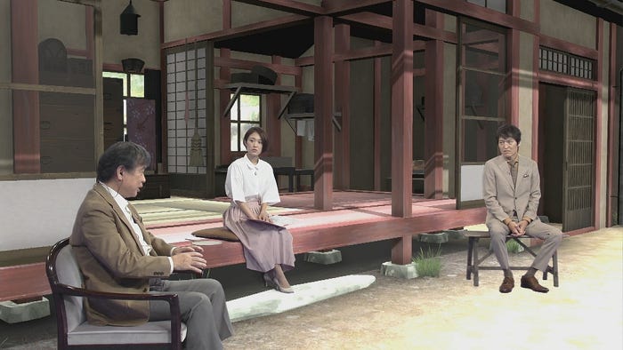 片渕須直監督、近江友里恵アナ、千原ジュニア(C)NHK