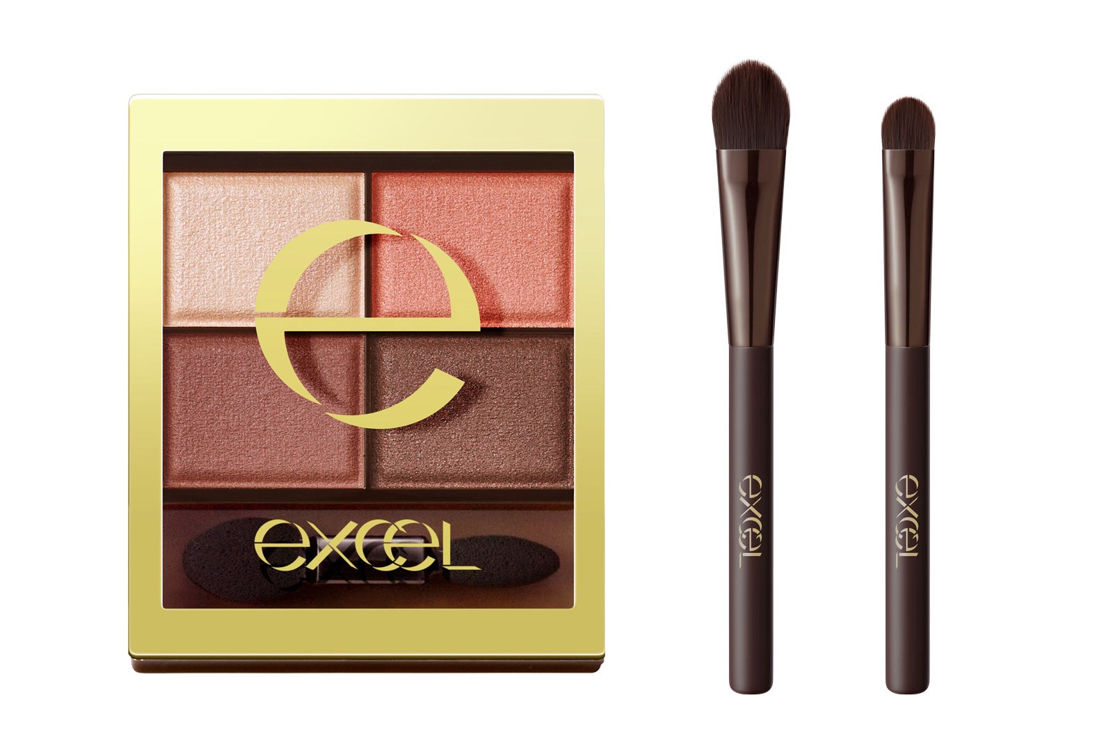 （左から）「スキニーリッチシャドウ SR11 ブリックブラウン」「アイシャドウブラシ M」「同 S」（画像提供：常盤薬品工業株式会社）