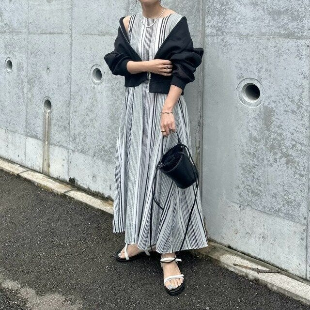 マルチストライプワンピース 2025夏レディース大人マルチストライプワンピース