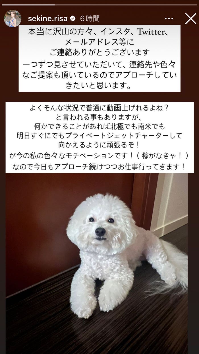 関根りさInstagramストーリーズより