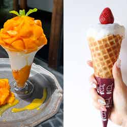 いちご大福ソフト(850円 ※写真右)/アイスビストロヒライ/提供画像