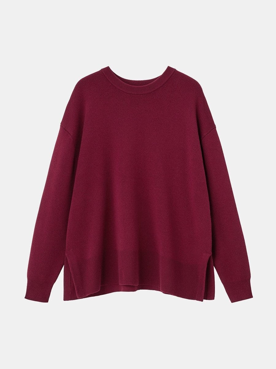 PLSTのウールミックススムースクルーネックセーター