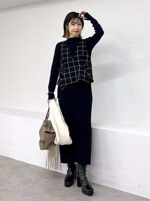 ニットワンピース コーデ ニットワンピースコーデ4