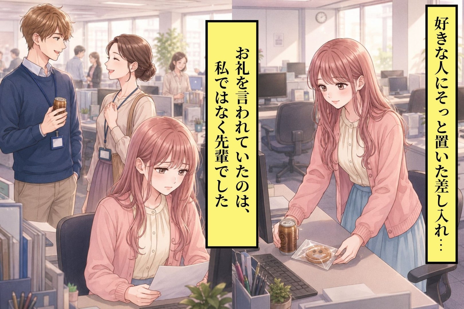 好きな人にそっと置いた差し入れ。お礼を言われていたのは、私ではなく先輩でした