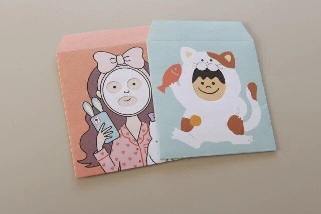 ダイソー　ぽち袋（二つ折り、5、窓あき、パック）　ぽち袋（二つ折り、4、窓あき、ねこ）