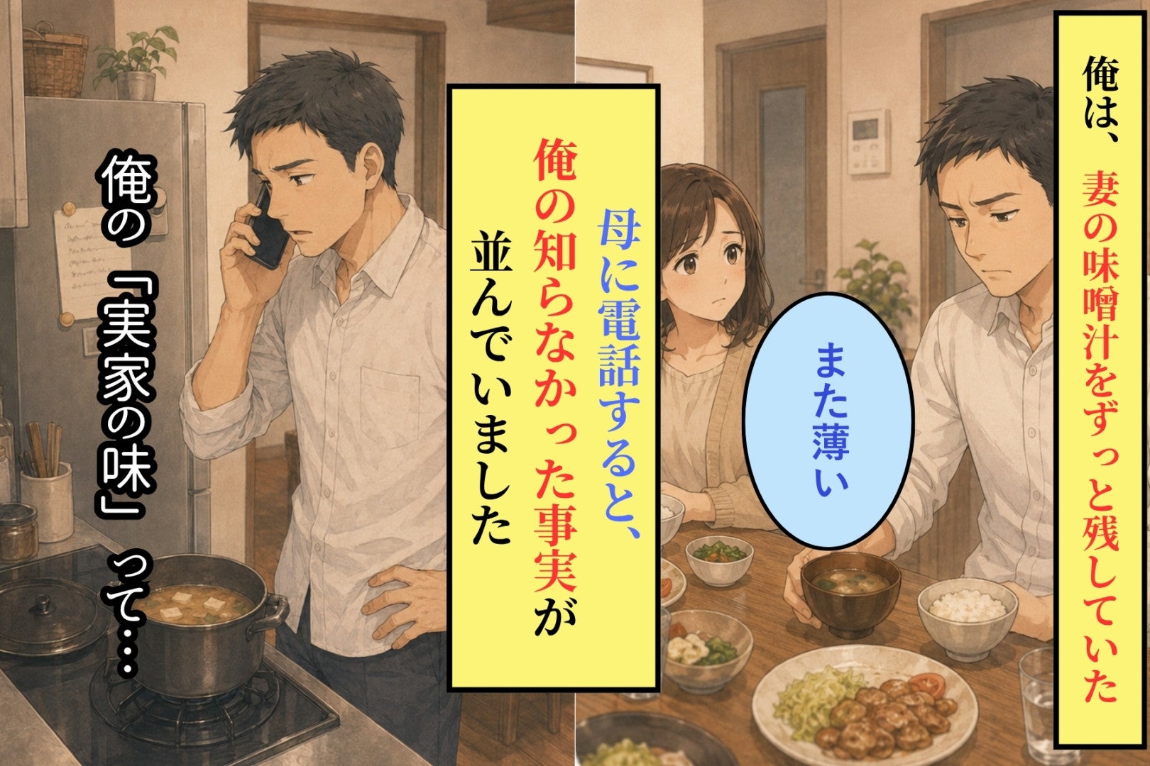 妻の味噌汁を「薄い」と残していた俺→母に作り方を聞いて知った「実家の味」の正体