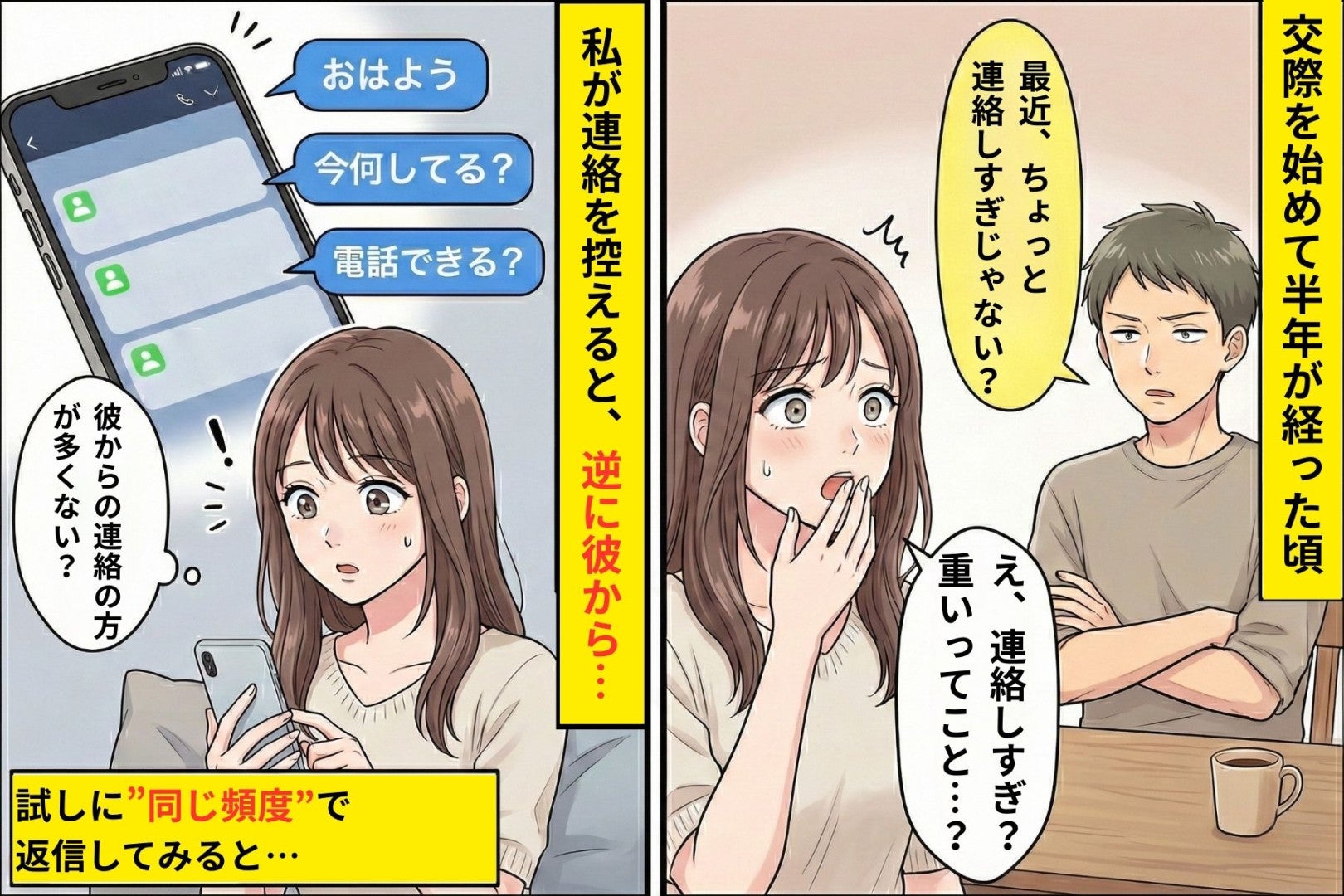 「連絡しすぎ」と言う彼。でも彼の連絡は高頻度だったので、同じ頻度で返してみた