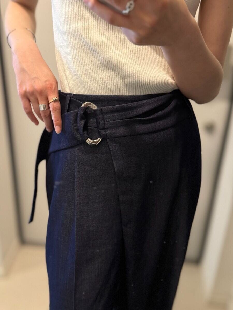 PLST　ストレッチレーヨンラップパンツ　ウエストDリングリボンアップ