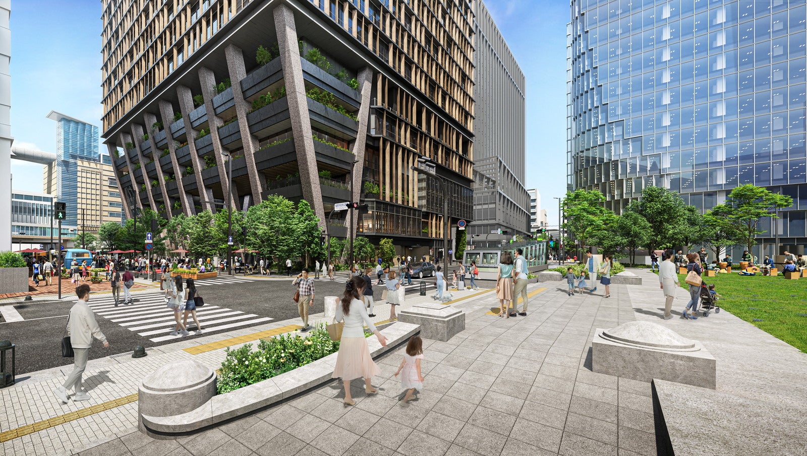 ふれあい広場の賑わい／提供：三菱地所