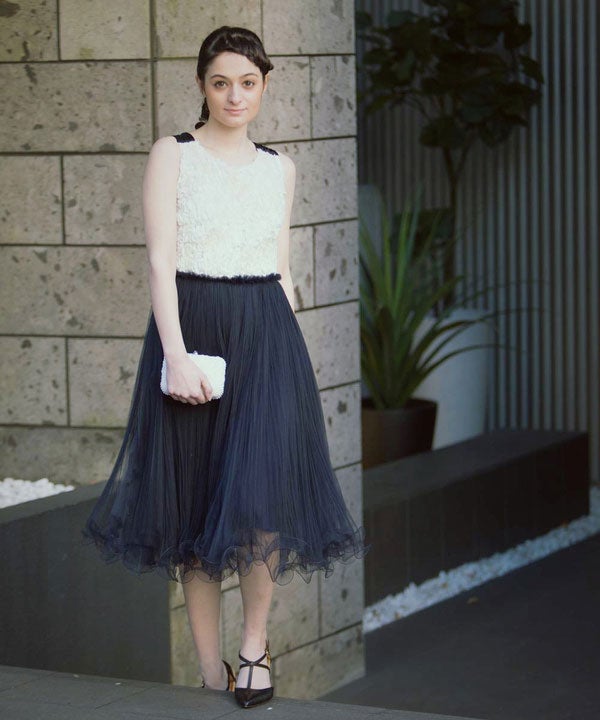 サテン＆チュールミモレ丈ドレス「VANILLA　CoUTURE」19,600円（税抜）／画像提供：DOUBLE STANDARD CLOTHING Night 