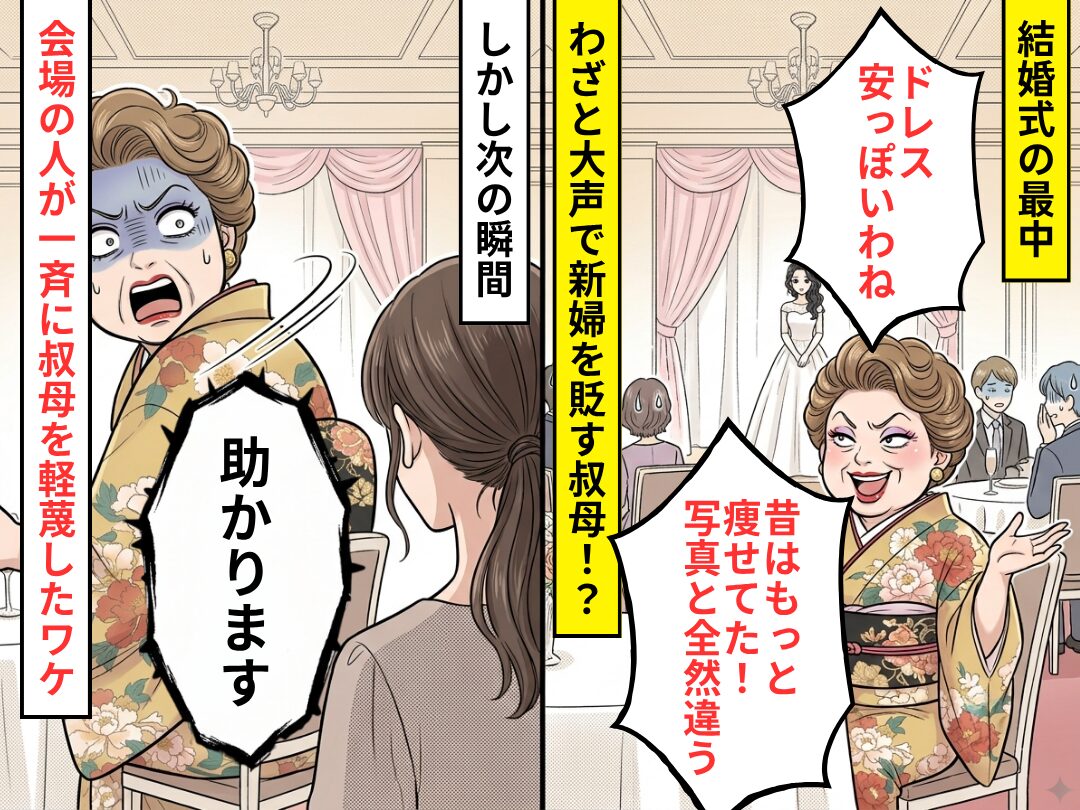 結婚式…“わざと大声で”新婦を貶す叔母！？しかし次の瞬間「助かります」⇒参列者が一斉に親戚を軽蔑したワケ