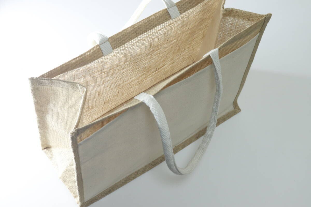 コットンポケット付ジュートバッグ（46cm×34cm×20cm）　自立