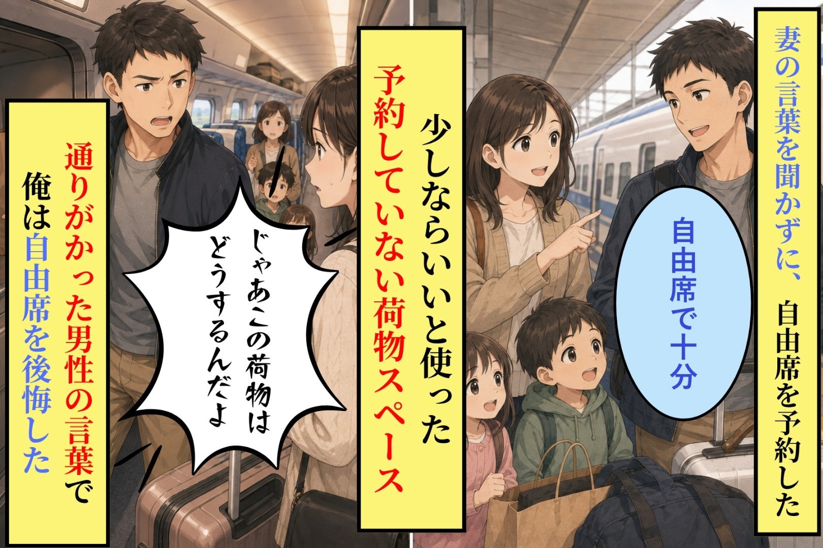妻に「荷物置き場のある席にしない？」と言われた私が、自由席を選んで後悔した理由