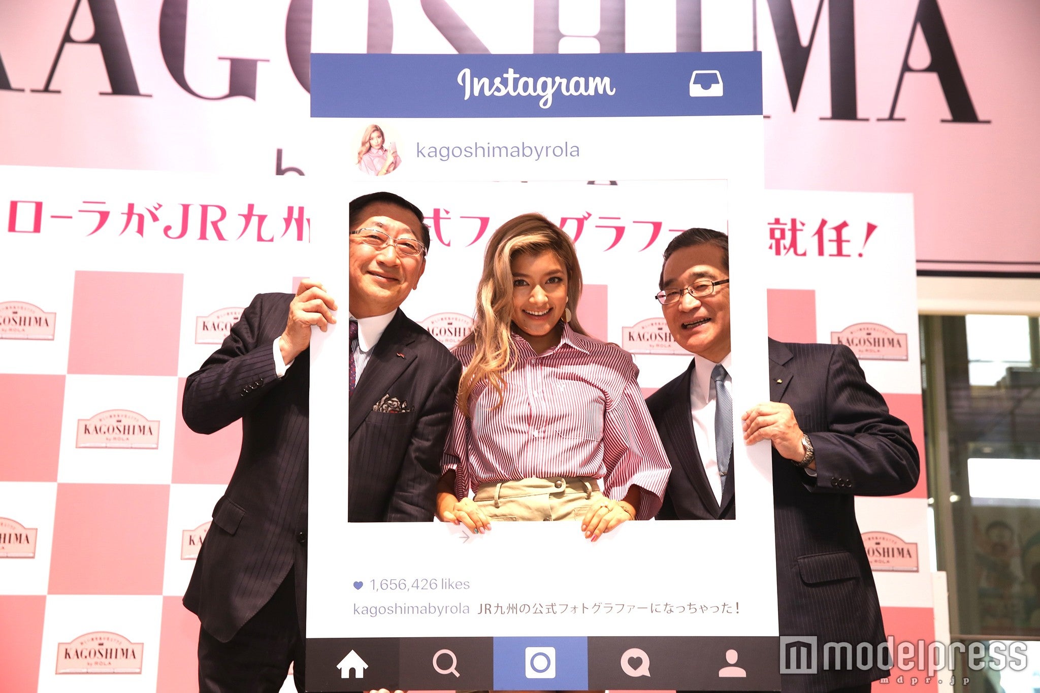 青柳俊彦社長、ローラ、伊藤祐一郎鹿児島県知事