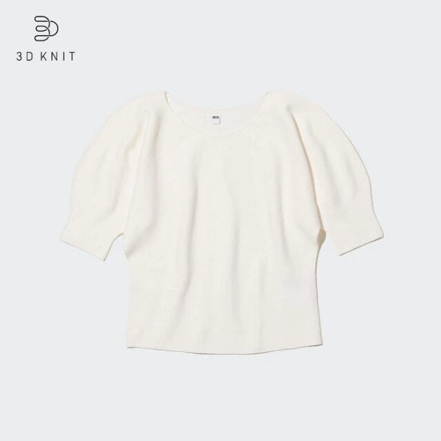 ユニクロ　uniqlo　レディース　おすすめ　オススメ　コスパ　2023　春　高見え　トップス　3Dコットンボリュームスリーブセーター　3Dニット　ボリュームスリーブ　5分袖　ニット　セーター　春ニット