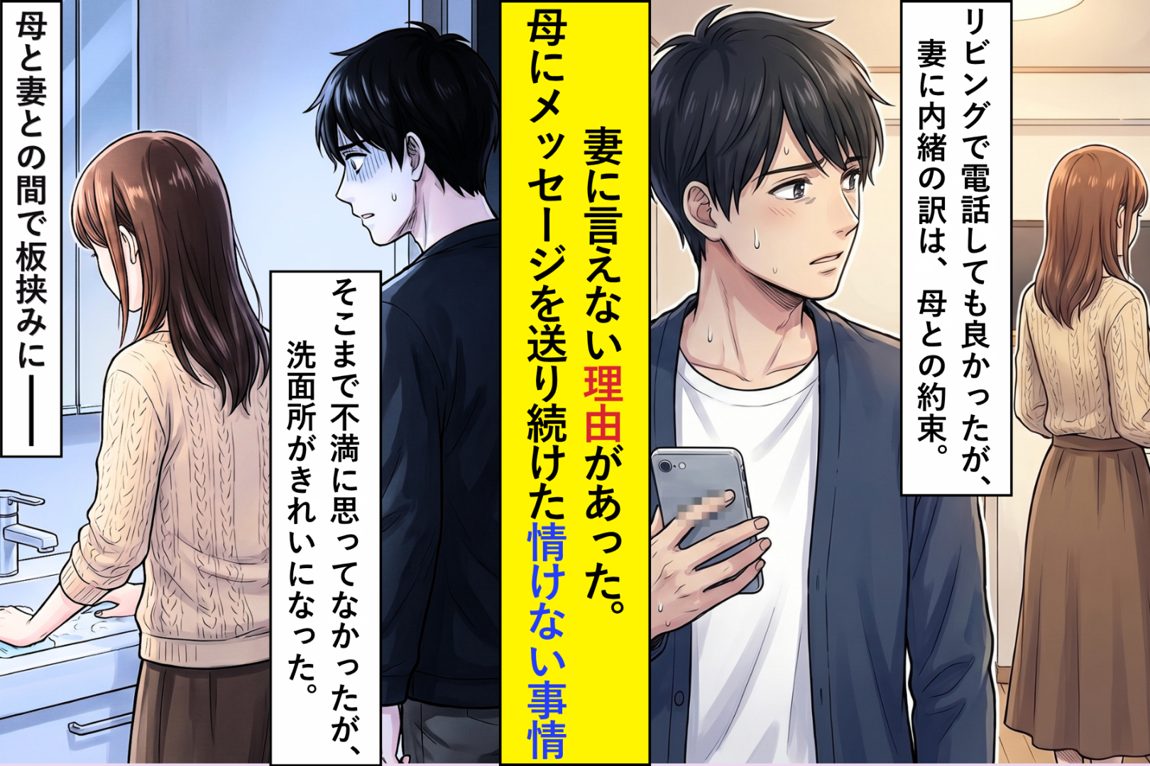 妻に言えない理由があった。毎晩トイレで母にメッセージを送り続けた俺の、情けない事情