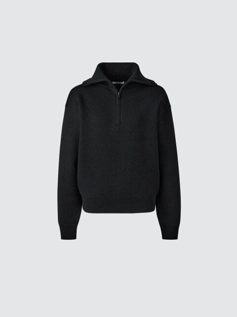 2025冬大人女性おすすめ黒ダブルフェイスハーフジップセーター