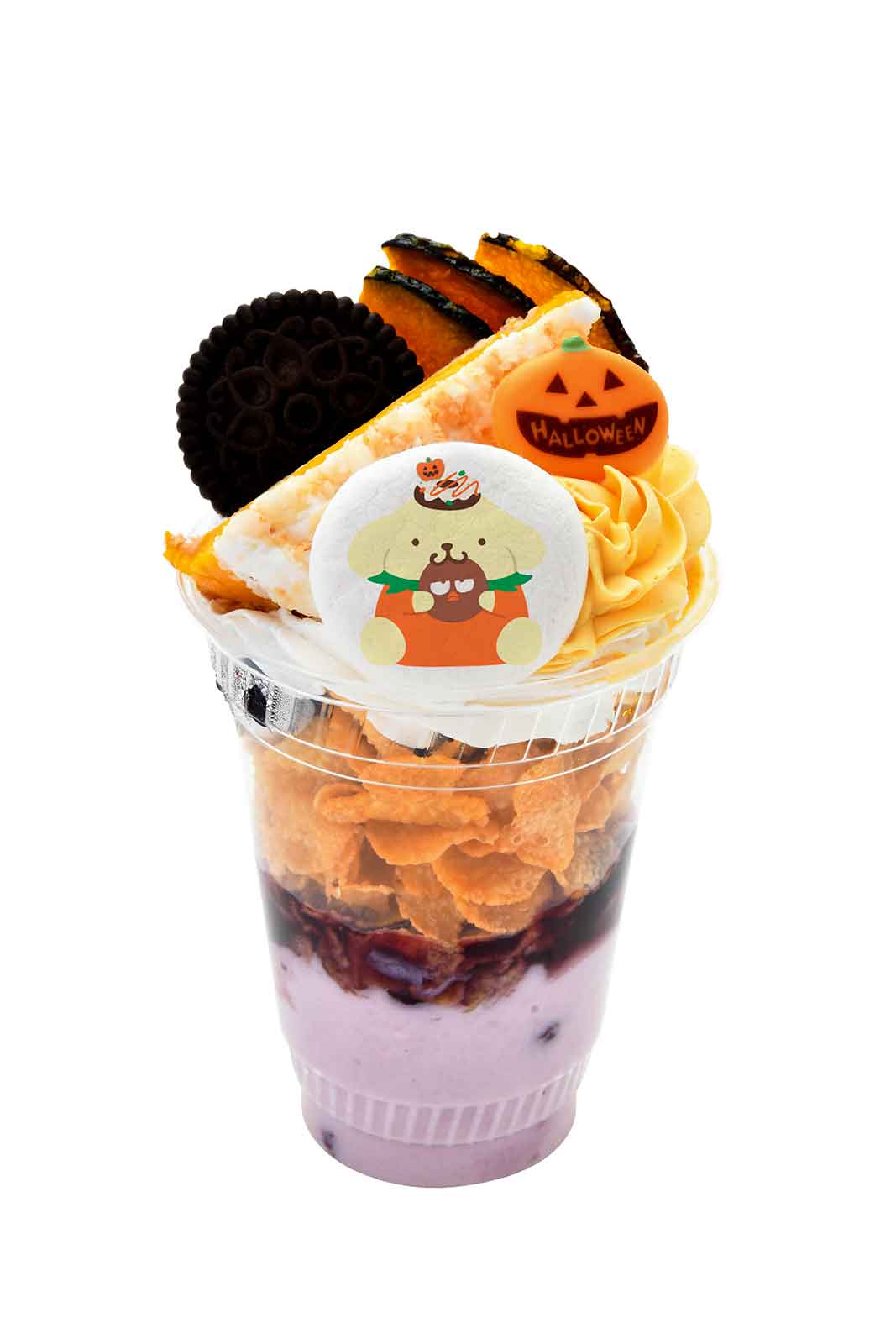 プリンのハロウィーンパーティパフェ800円（税込）／画像提供：株式会社サンリオエンターテイメント