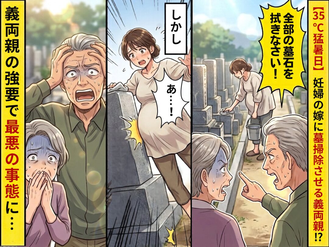 【35℃の猛暑日】妊娠中の嫁に、義両親「墓石を全部拭け！」しかし⇒最悪の事態に、義両親の震えが止まらなくなった話