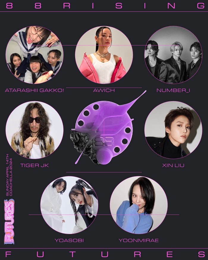 「Coachella Valley Music and Arts Festival 2024」の特別ステージ「88rising Futures」出演者(C)88rising