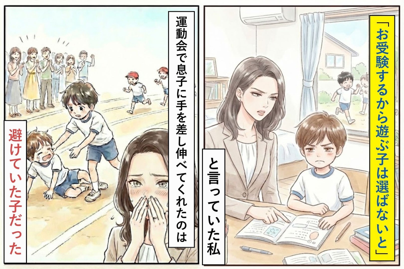 「お受験するから遊ぶ子は選ばないと」と言っていた私→運動会で息子に手を差し伸べてくれたのは、避けていた子だった