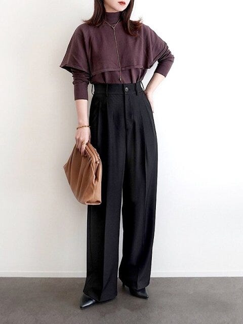 黒ワイドパンツコーデ1