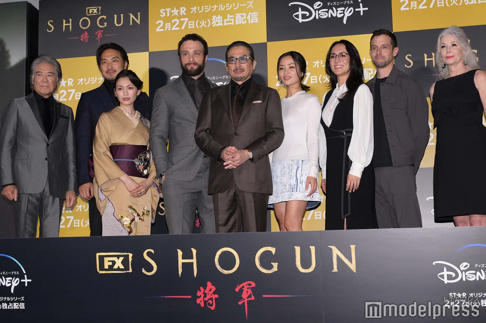 （左から）西岡徳馬、平岳大、二階堂ふみ、コズモ・ジャーヴィス、真田広之、アンナ・サワイ、ミカエラ・クラベル氏、ジャスティン・マークス氏、レイチェル・コンドウ氏（C）モデルプレス