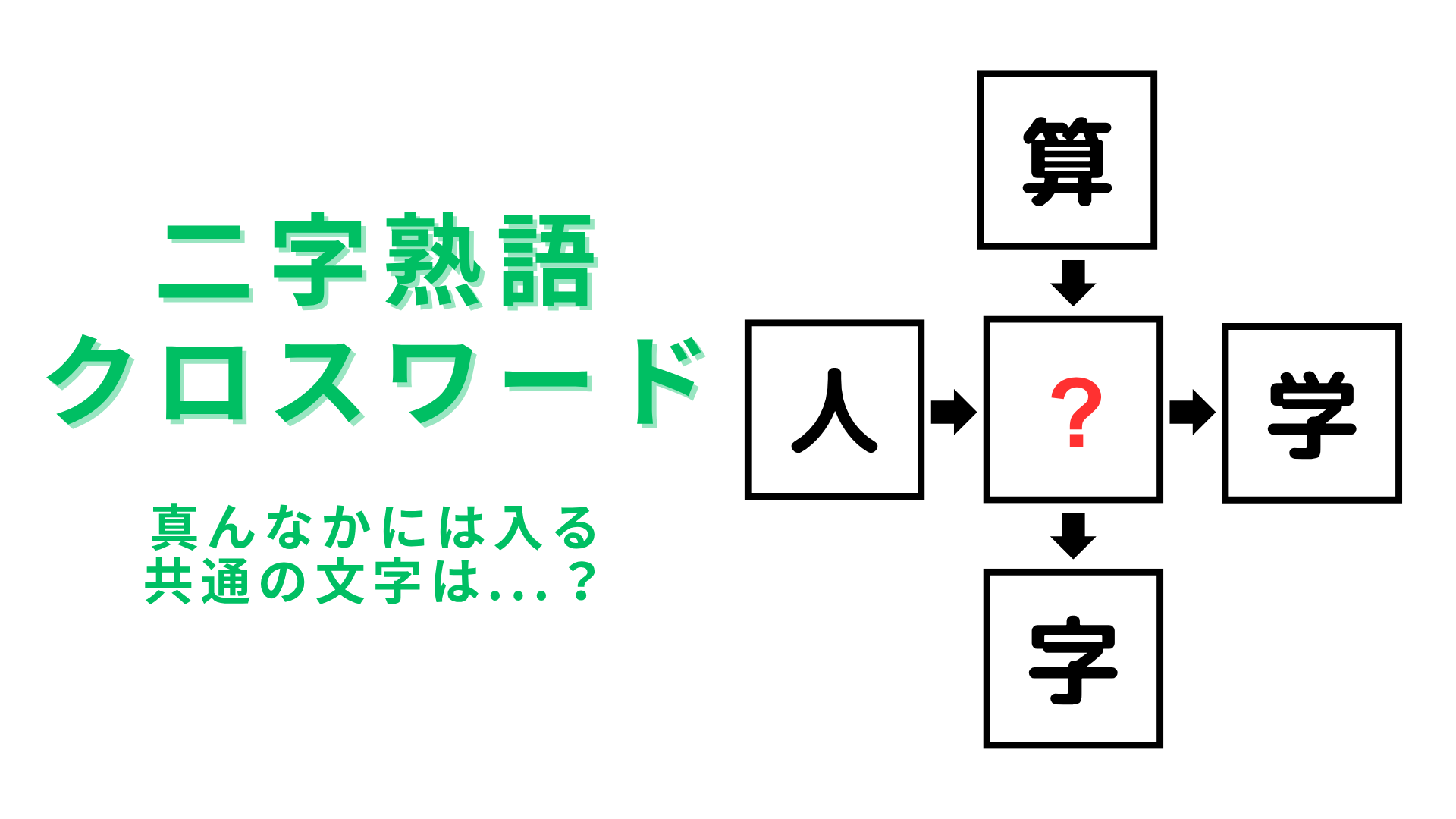 【二字熟語クロスワード】真んなかに入る漢字は？意外と簡単かもしれません！
