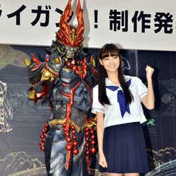特撮ドラマ「衝撃ゴウライガン!!」(テレビ東京、毎週金曜25時23分ほか)制作発表会に登場した新川優愛