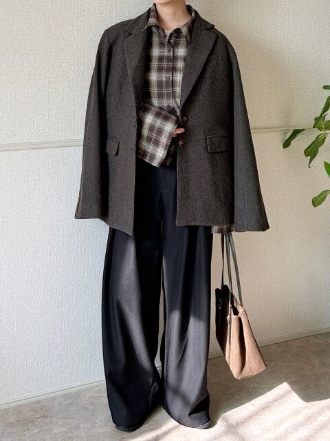 ブラウンチェックシャツOKコーデ