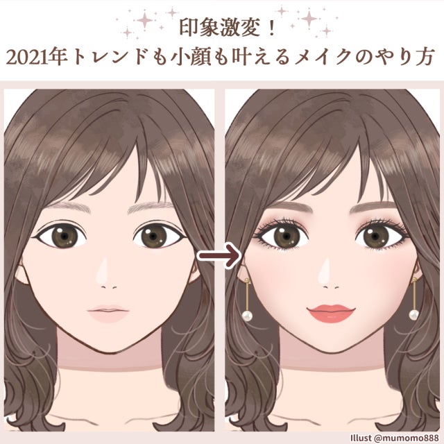 小顔メイク　アイシャドウの塗り方　イラスト