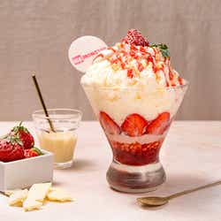 アイスモンスター「ストロベリーホワイトチョコかき氷パフェ」史上初のパフェ仕立て