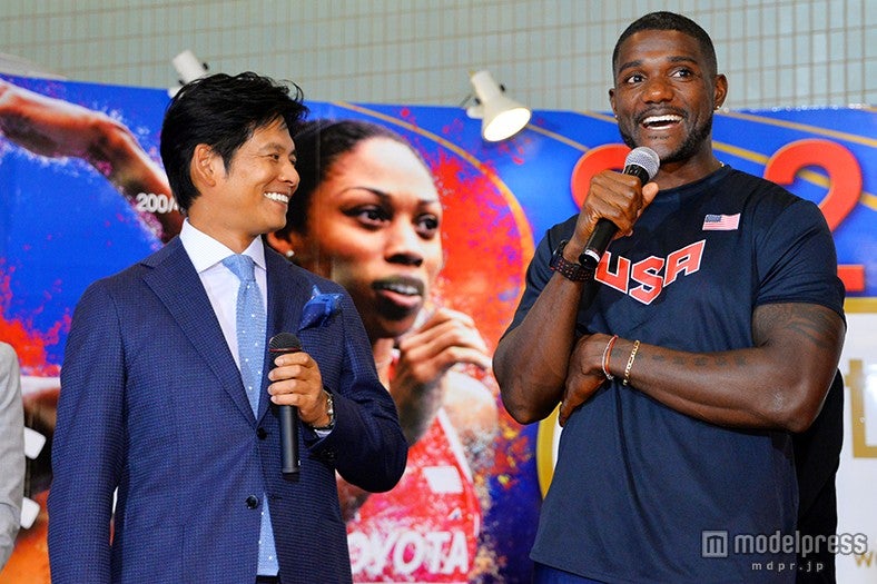 （左から）織田裕二、ジャスティン・ガトリン選手