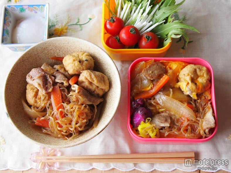 新玉ねぎを使った着せ替えレシピ「豚肉のすき焼き風煮物→すき焼き風卵とじ」