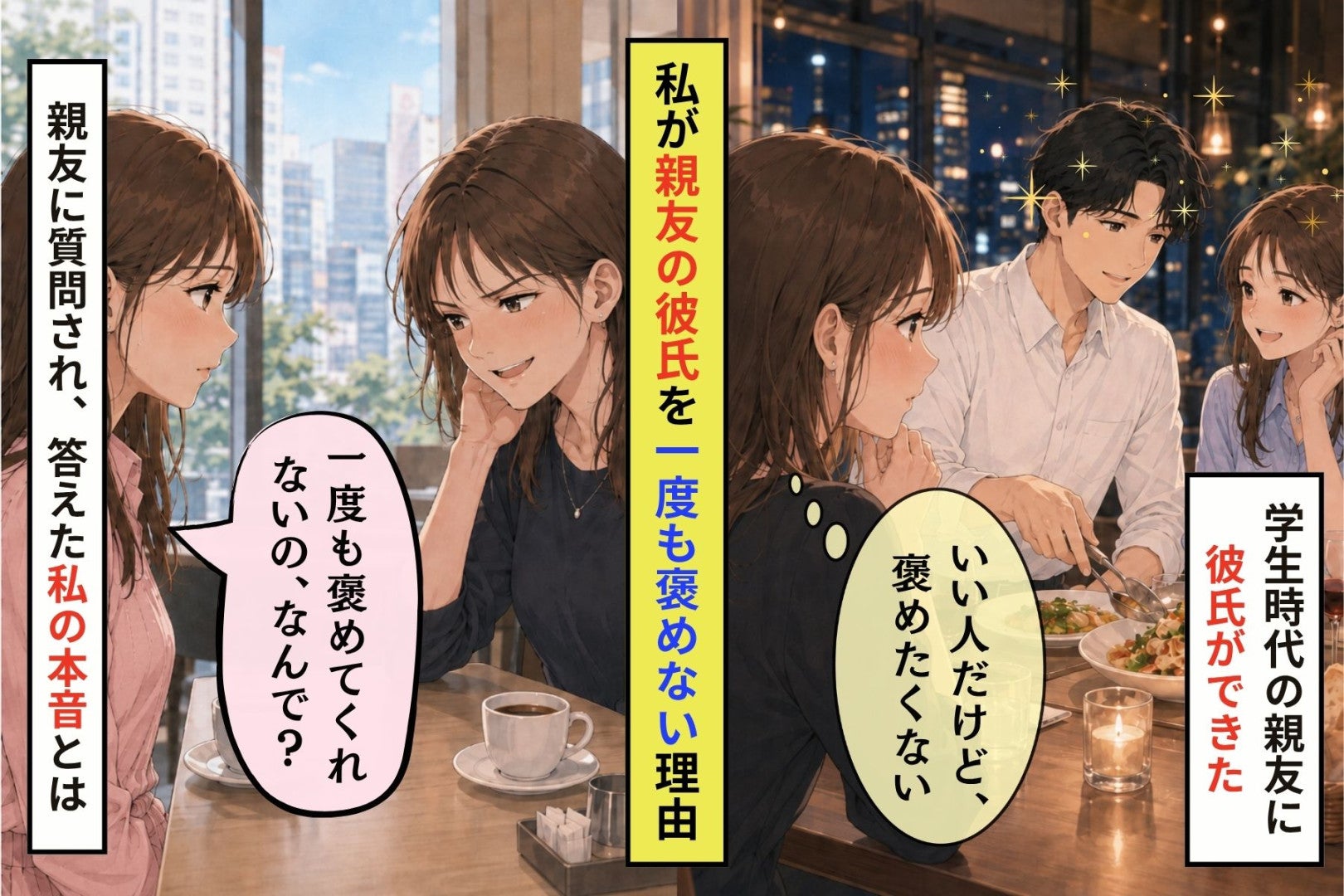 親友の恋人を褒めない私が、彼女の報告を聞くたび比べていたもの