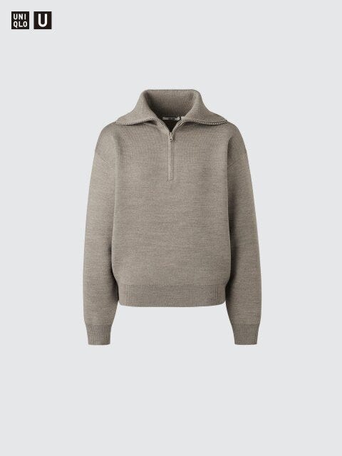 ダブルフェイスハーフジップセーター 2025冬ユニクロコラボ女性おすすめダブルフェイスハーフジップセーター