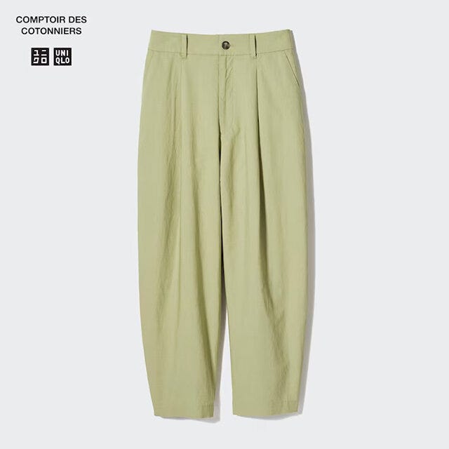 リネンブレンドタックテーパードパンツ
