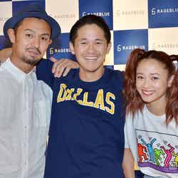 ファッションブランドのOPEN記念イベントに出席した今井洋介、宮城大樹、宮城舞（左から）