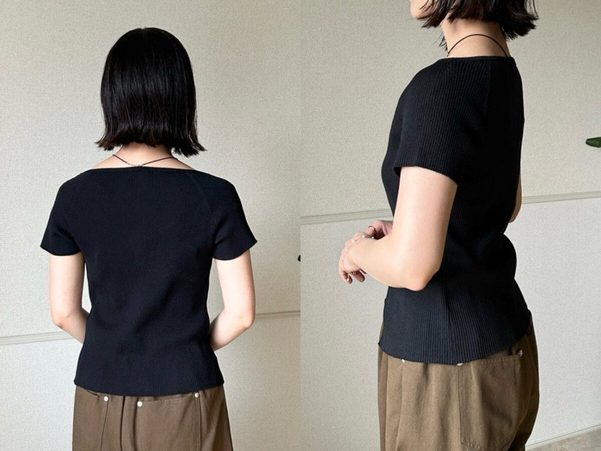 黒カーデを着た女性の後ろ姿と横向き姿 黒カーデを着た女性の後ろ姿と横向き姿