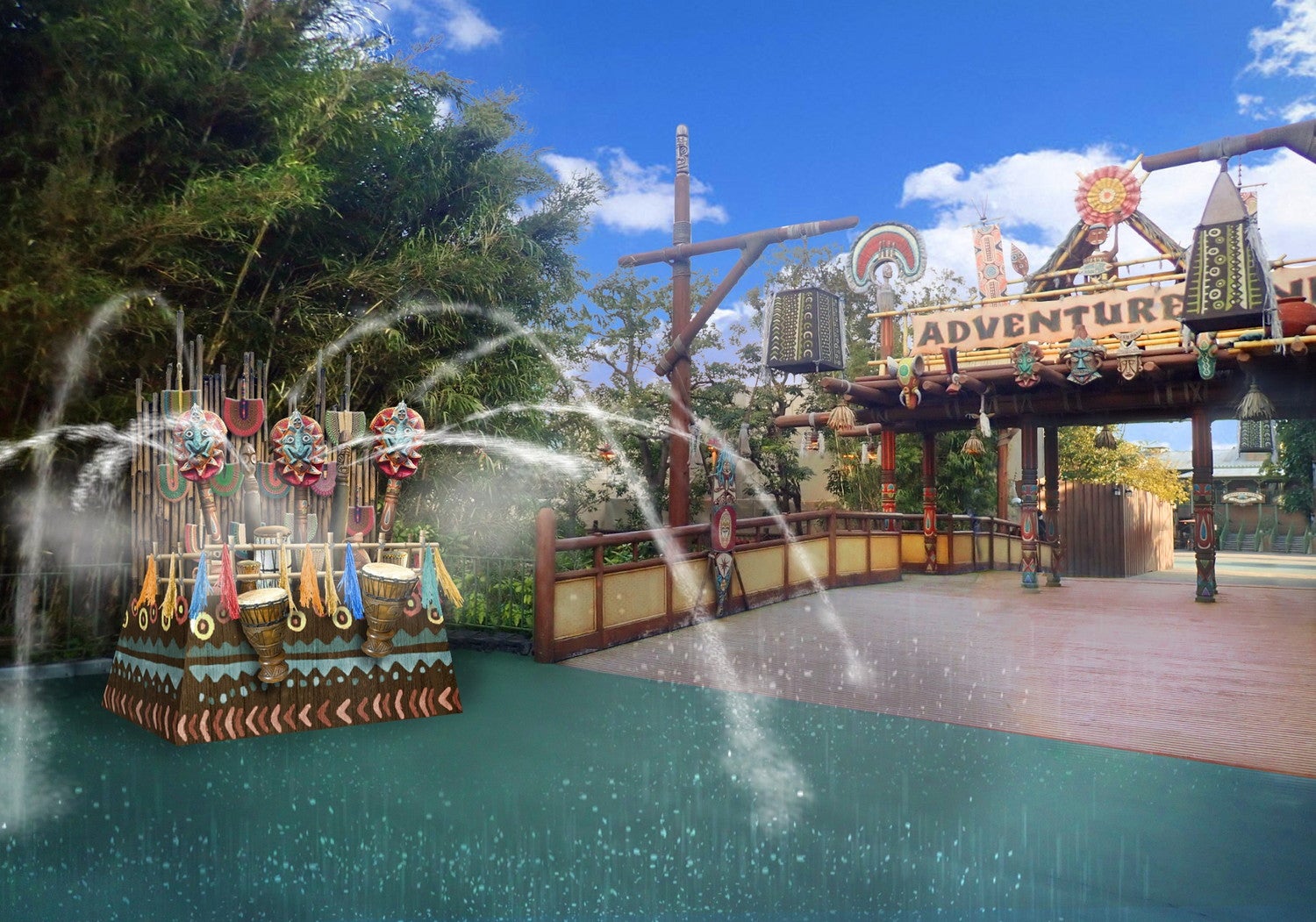 びしょ濡れスポット（アドベンチャーランド入口）（C）Disney