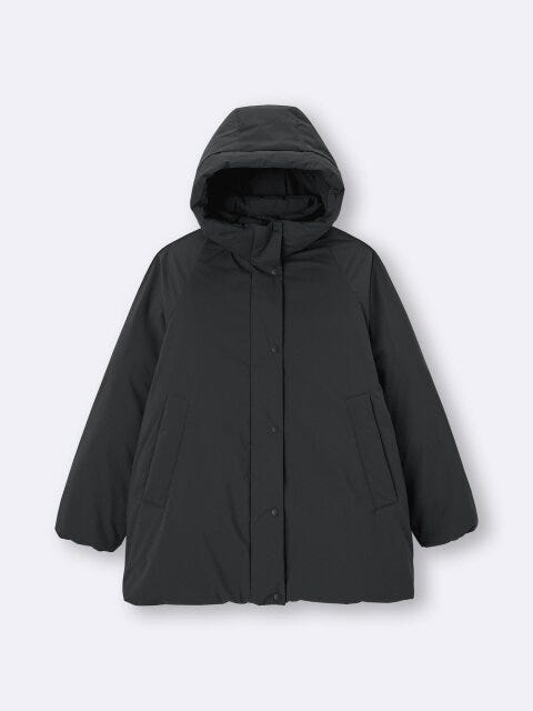 2025冬gu黒女性ウォームパデッドステッチレスコート