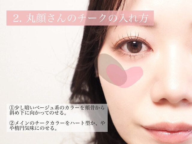 丸顔さんのチークの入れ方　説明