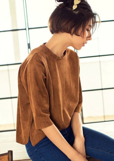 フェイクスエード5分袖トップス「Re:EDIT by GALSTAR」2,998円（税込）／画像提供：Re:EDIT by GALSTAR