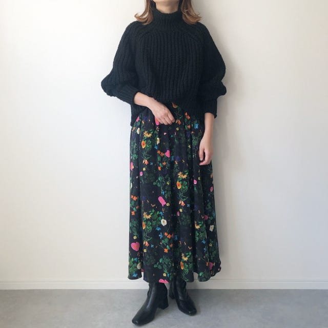 ブーツ 黒ニット