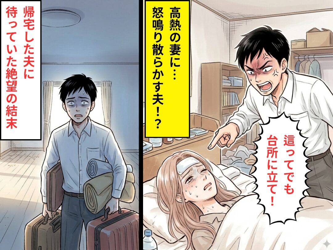 高熱で寝込む妻に…「這ってでも台所に立て！」怒鳴り散らす夫。だが数週間後⇒帰宅した夫に待っていた【絶望の結末】