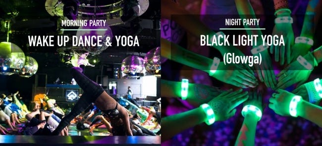 <Wake Up Dance & Yoga>と<BLACK LIGHT YOGA>/画像提供:株式会社Being Yoga Japan