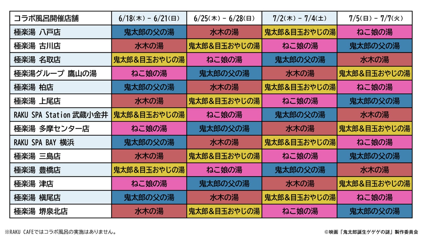 コラボ風呂スケジュール（C）映画「鬼太郎誕生ゲゲゲの謎」製作委員会