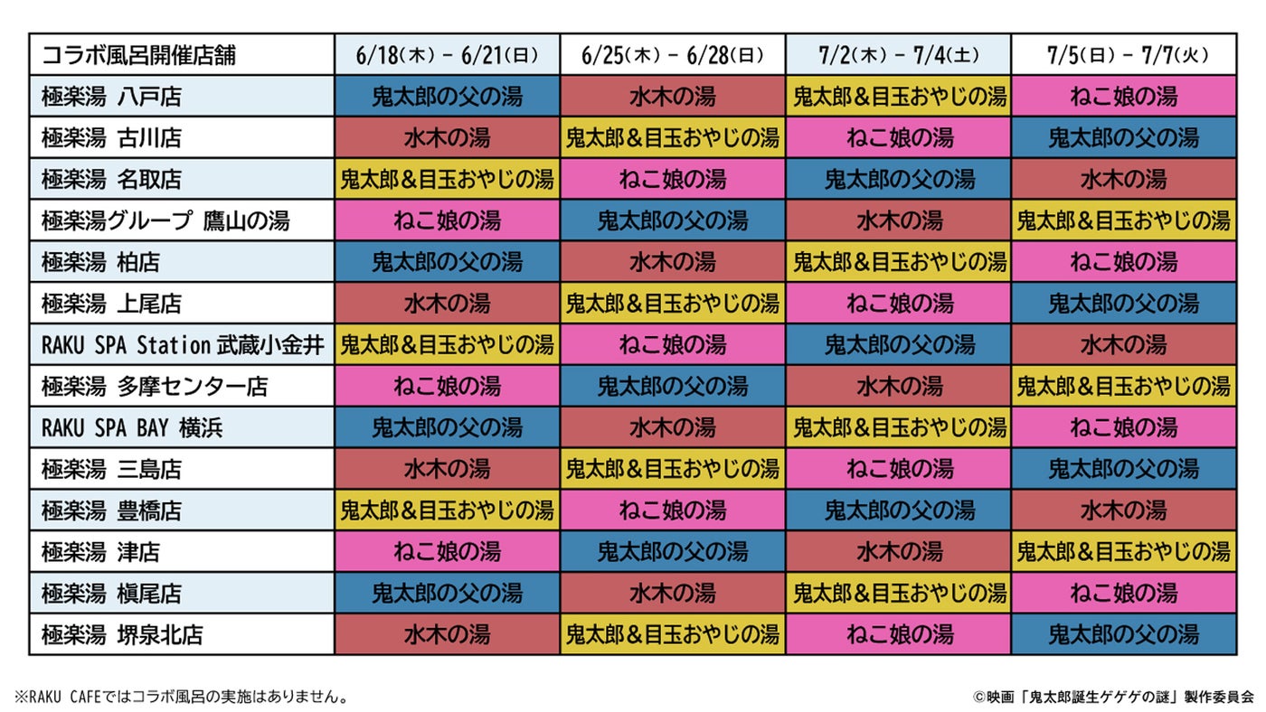 コラボ風呂スケジュール（C）映画「鬼太郎誕生ゲゲゲの謎」製作委員会