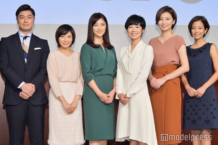 (左から)弘竜太郎アナ、市來玲奈アナ、岩本乃蒼アナ、有働由美子アナ、畑下由佳アナ、河西歩果(C)モデルプレス