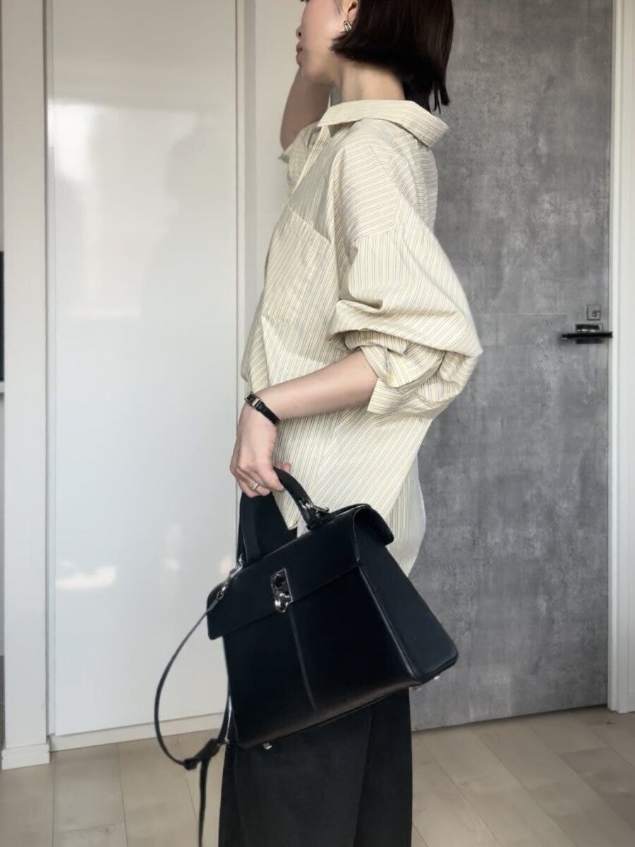 GUドルマンスリーブストライプシャツ GUドルマンスリーブストライプシャツとセンタープレスパンツコーデ